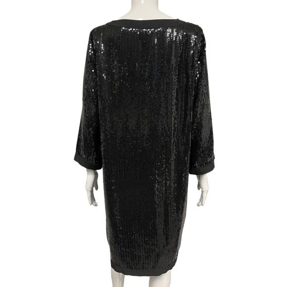 LOVE MOSCHINO Black Sequined Embellished Long Sleeve Knee Length Shift Dress 12 - Picture 2 of 4